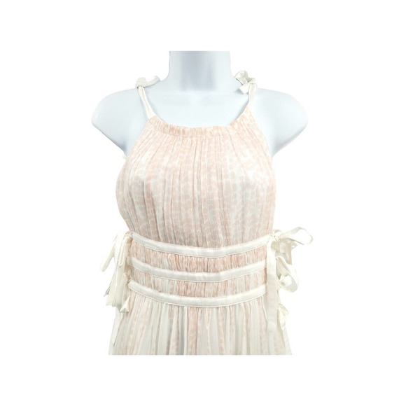 NEW MAX & MOI WOMENS SIZE 34 PINK & WHITE PRINT TIE MIDI DRESS - Picture 3 of 8